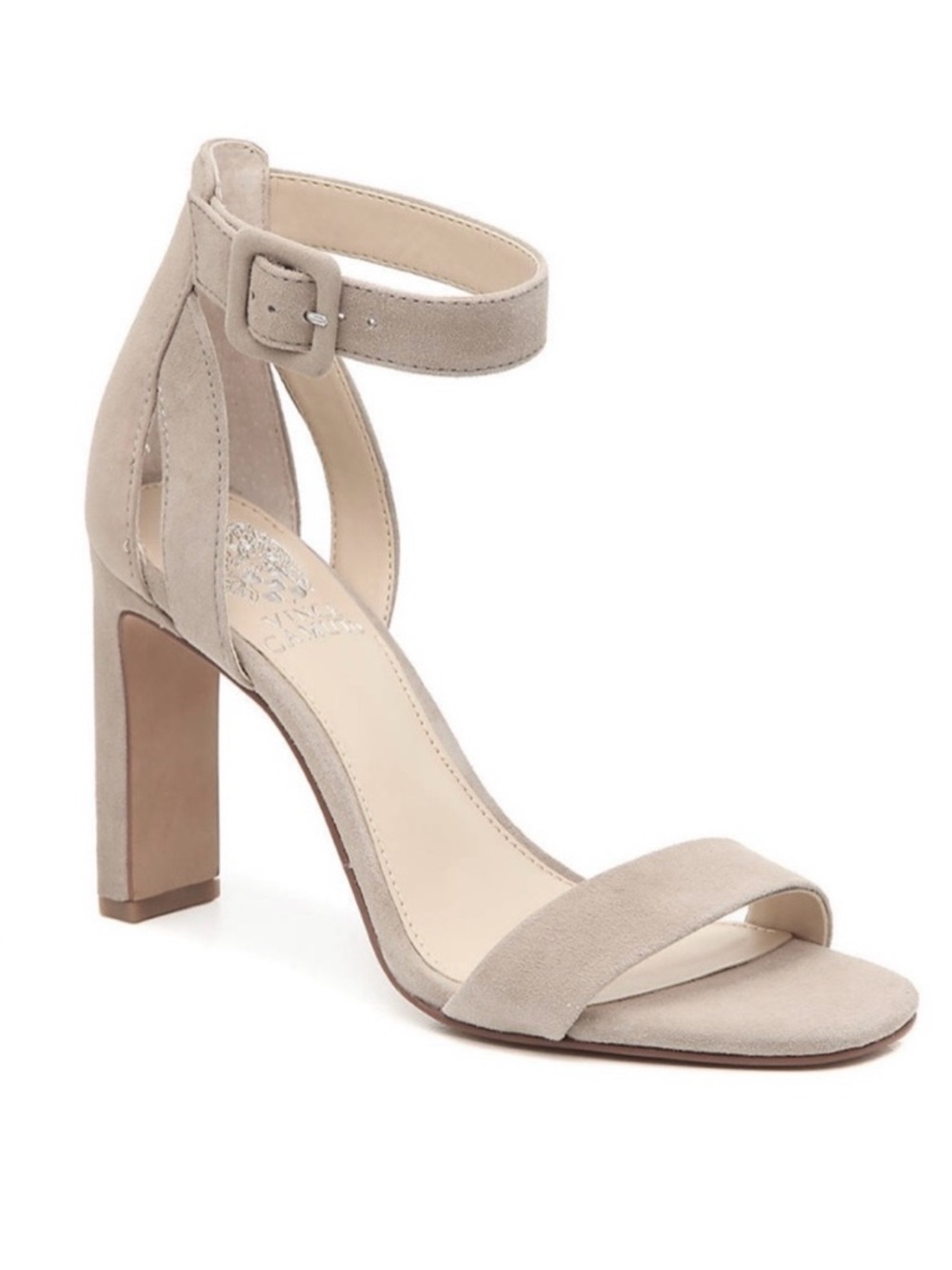 Vince Camuto Bevvyn Heels Womens 8.5 Nude Suede Leather Heeled Sandals Open Toe